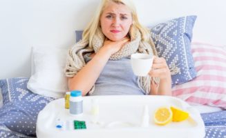 A portrait of a sick girl having flu