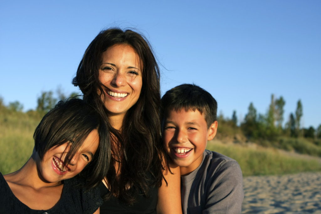 native american mom and children