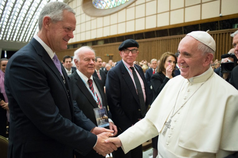 Vatican Conference 2018: Kelby Krabbenhoft and Denny Sanford meeting Pope Francis
