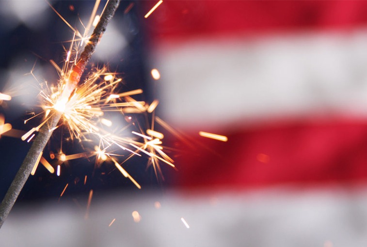 Sparkler in front of American flag
