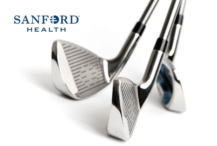 golf clubs and Sanford Health logo