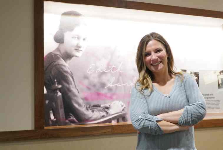 Beth Kunkel in the lobby of the Edith Sanford Breast Center in Sioux Falls, S.D.
