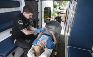 EMT professional in ambulance