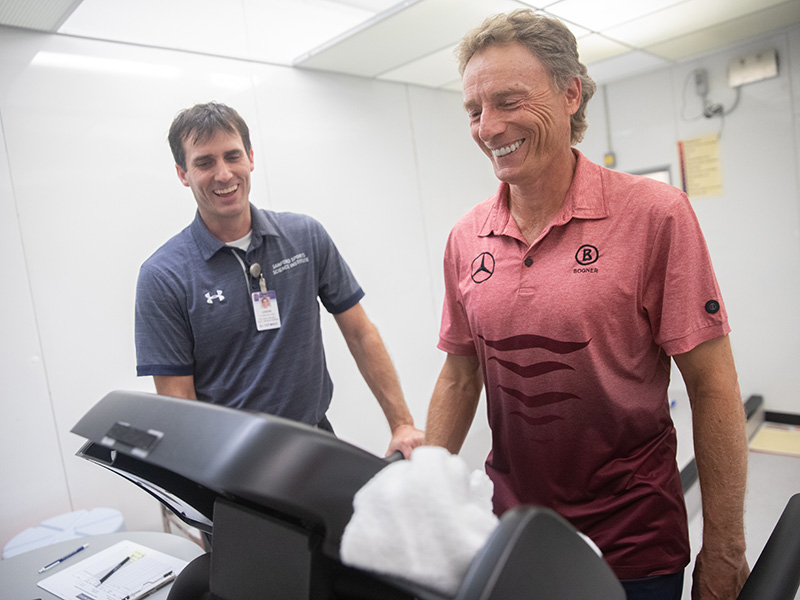 Bernhard Langer walks on a treadmill during his fitness assessment with the Sanford Sports Science Institute.