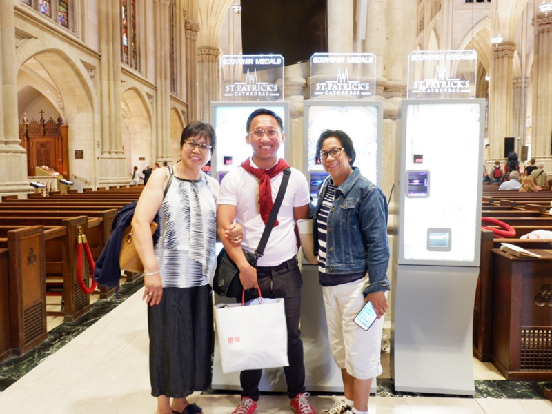 Alicante (center) and his aunts LeKDivina Gamiao (left) and Nilva Gamiao, who are also nurses, visited St. Patrick's Cathedral in New York City. (Photo courtesy of Jerico Alicante)
