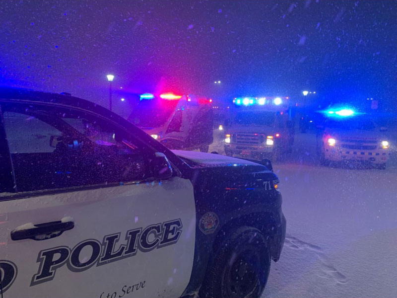 The Fargo Police Department, Fargo Fire Department and F-M Ambulance showed their support through wind and several inches of snow. (Photo by Nathan Aamodt, Sanford Health)