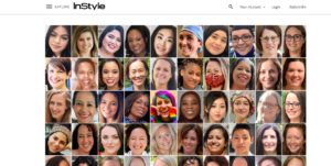 Screen shot from InStyle with graphic of 50 women's photos in a grid