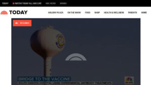 NBC Today show website with video image of watertower and headline "Bridge to the vaccine"
