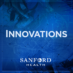 White text on blue tinted photo of surgeon, brain and technology: "Innovations - Sanford Health"