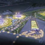 Aerial view of Sanford Sports Complex plans to expand baseball, softball and soccer fields at night.