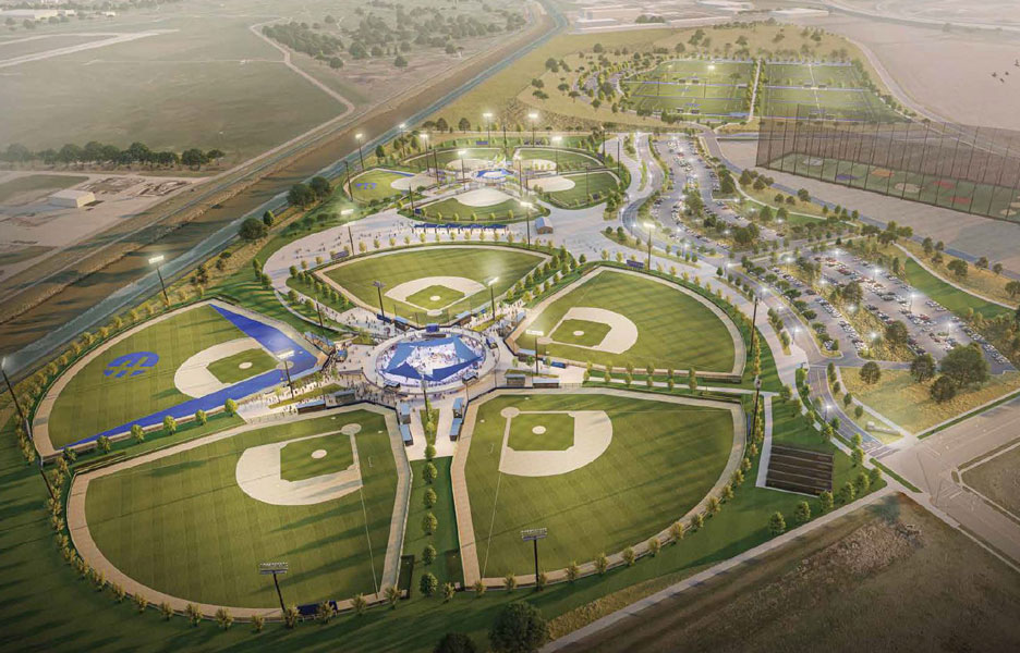 Aerial view of Sanford Sports Complex plans to expand baseball, softball and soccer fields.