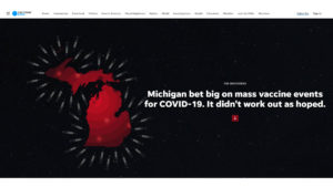 USA Today screenshot with headline "Michigan bet big on mass vaccine events for COVID-19. It didn’t work out as hoped."