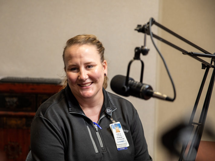 Dr. Donella Herman discusses orthobiologics during a podcast recording