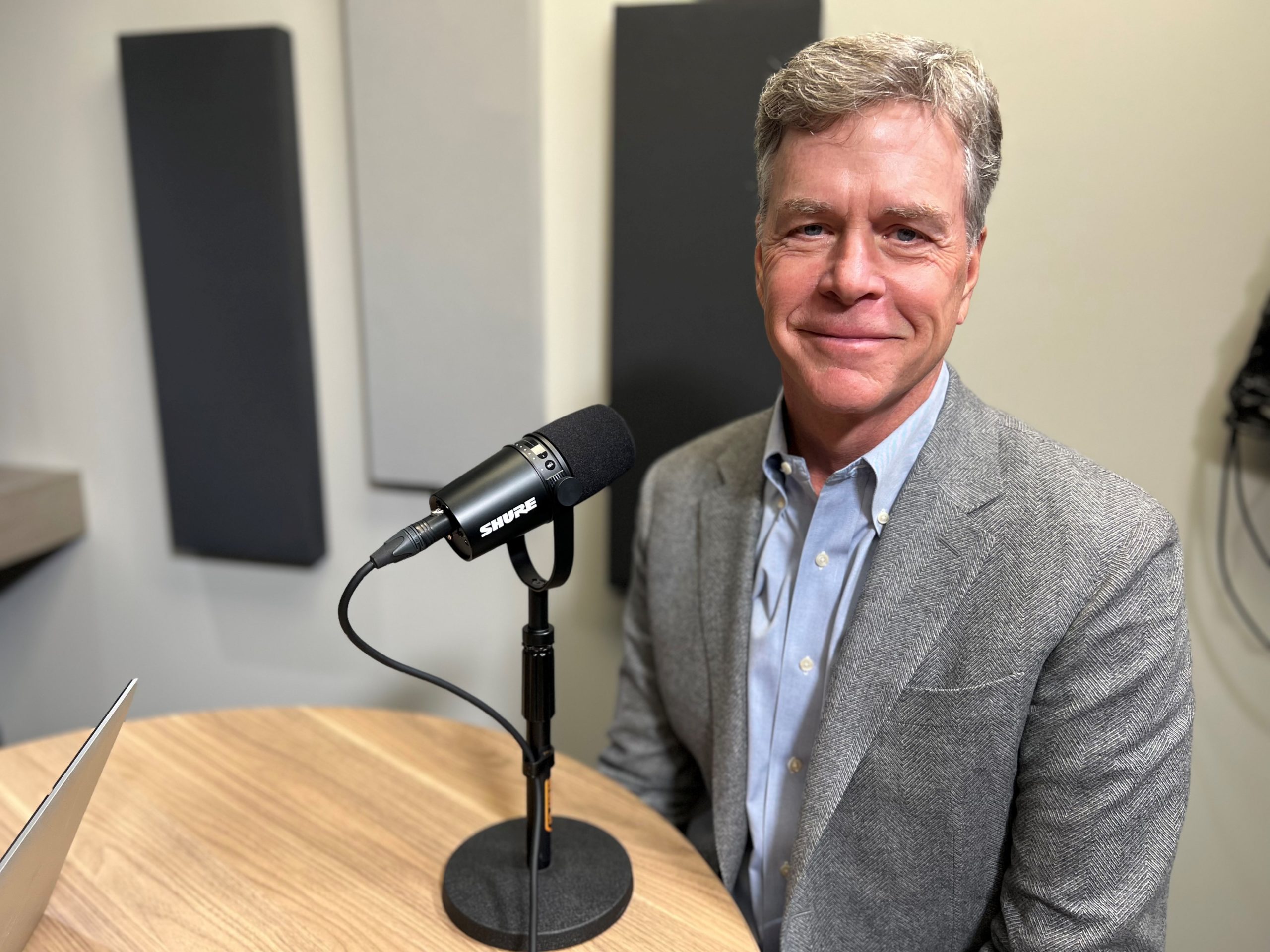 Board of Trustees Member Lauris Molbert records podcast conversation