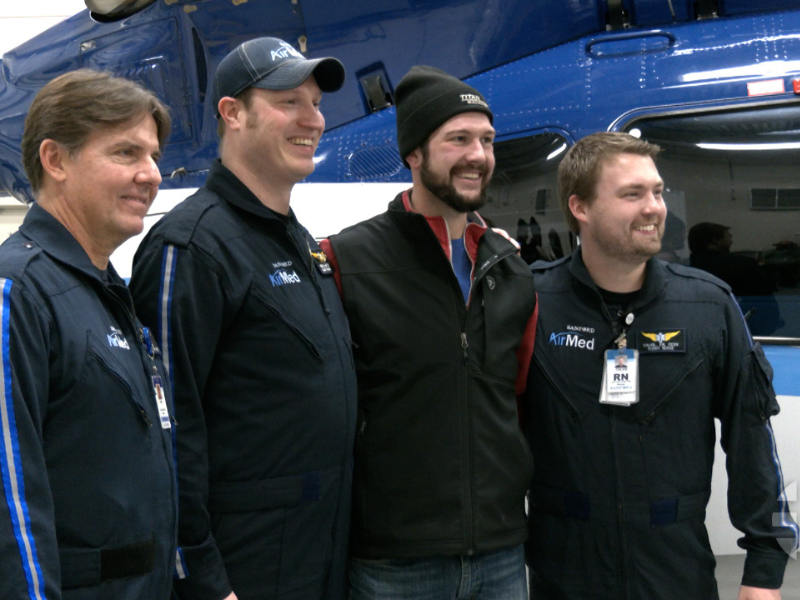 Mitchell Amundson meets the Sanford AirMed flight crew that helped save his life after a hunting accident.