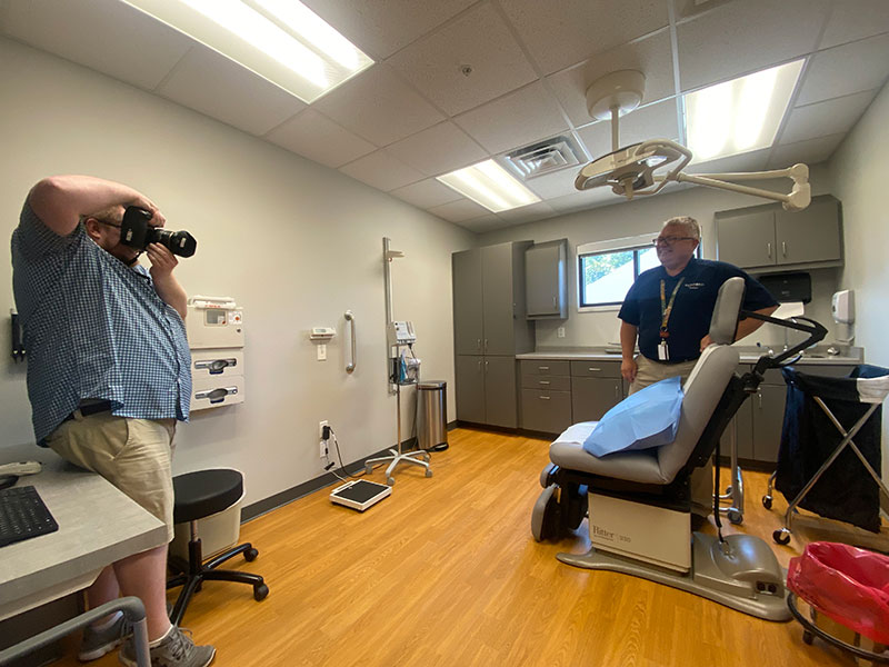 Dr. Scott Lichty shows off new equipment in a Sanford Sheldon Clinic procedure room.