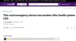 Screenshot from AMA website with headline: "This rural emergency doctor has another title: health system CEO"
