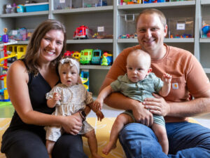 Parents hold healthy former micropreemie twins at Sanford Fargo