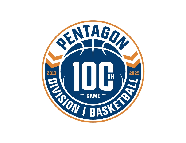 Blue and orange circular logo for Pentagon 100th Game Division I Basketball, 2013-2025