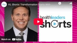 Screenshot from YouTube video player with portrait of Bill Gassen to the left of a logo for HealthLeaders Shorts.