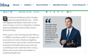 Screenshot from hfma.org with block quote from Sanford Health executive.