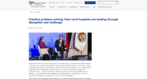 Screenshot from American Hospital Association with headline "Creative problem-solving: How rural hospitals are leading through disruption and challenge"