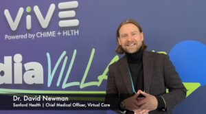 Screenshot of doctor with text: "Dr. David Newman, Sanford Health, chief medical officer, virtual care"