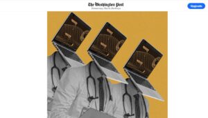 Screenshot from Washington Post of three doctor figures with laptops in place of their heads.