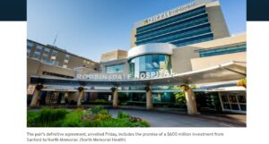 Screenshot from Fierce Healthcare with photo of North Memorial Health - Robbinsdale Hospital.