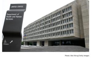 Screenshot from Healthcare Finance with exterior of US Department of Health and Human Services.