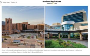 Screenshot from Modern Healthcare with two photos of hospitals.