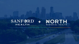 Minneapolis skyline with Sanford Health and North Memorial Health logos.