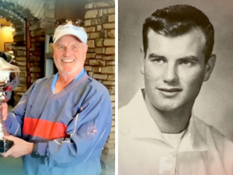 Two-photo collage of senior man and the same man as a young nurse.