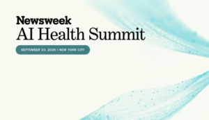 Abstract ribbon design with title "Newsweek AI Health Summit, September 23, 2026, New York City"