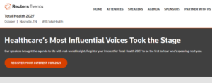 Screenshot from Reueters Events with headline "Healthcare's most influential voices took the stage"